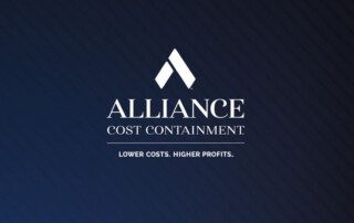 Alliance Cost Containment white logo on striped navy background